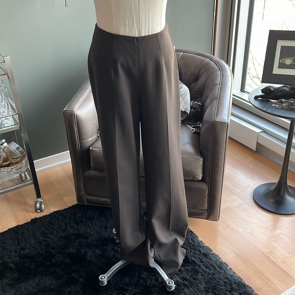 New Brown Max Mara Davos Side Zip Stretch Wool Trouser Pants Size 10